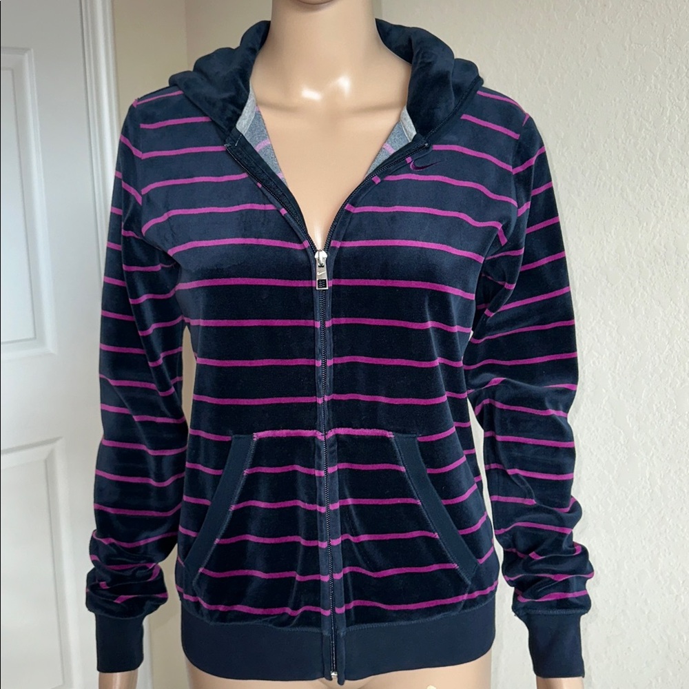Nike Black and Pink Women Striped Hoodie Jacket.